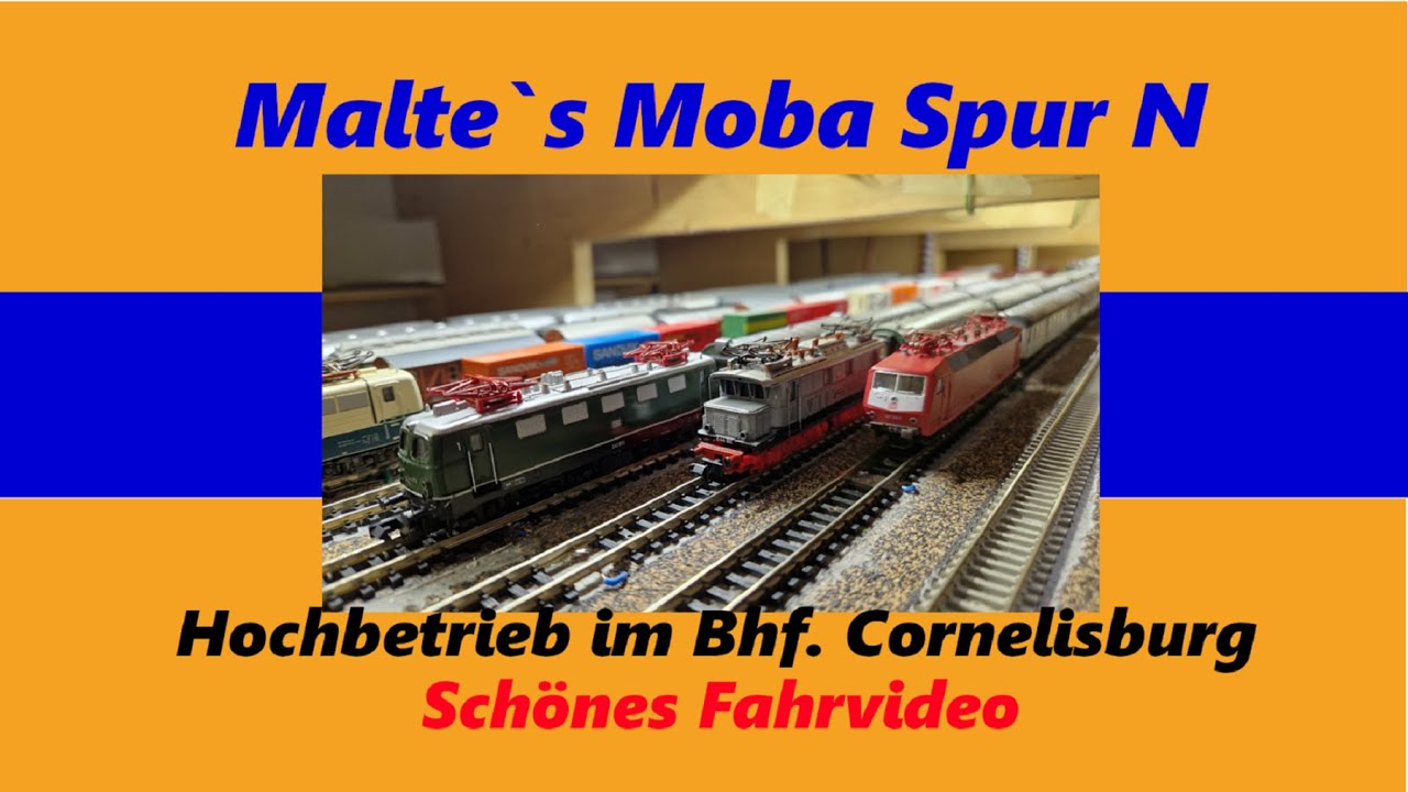 Modelleisenbahn Spur N, Hochbetrieb im Bhf. Corneliasburg,Fahrvideo mit Zugkreuzungen