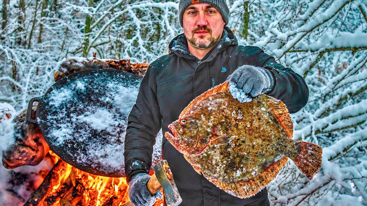 Cooking a GIANT Sea Monster at  -10°C  Winter Bushcraft