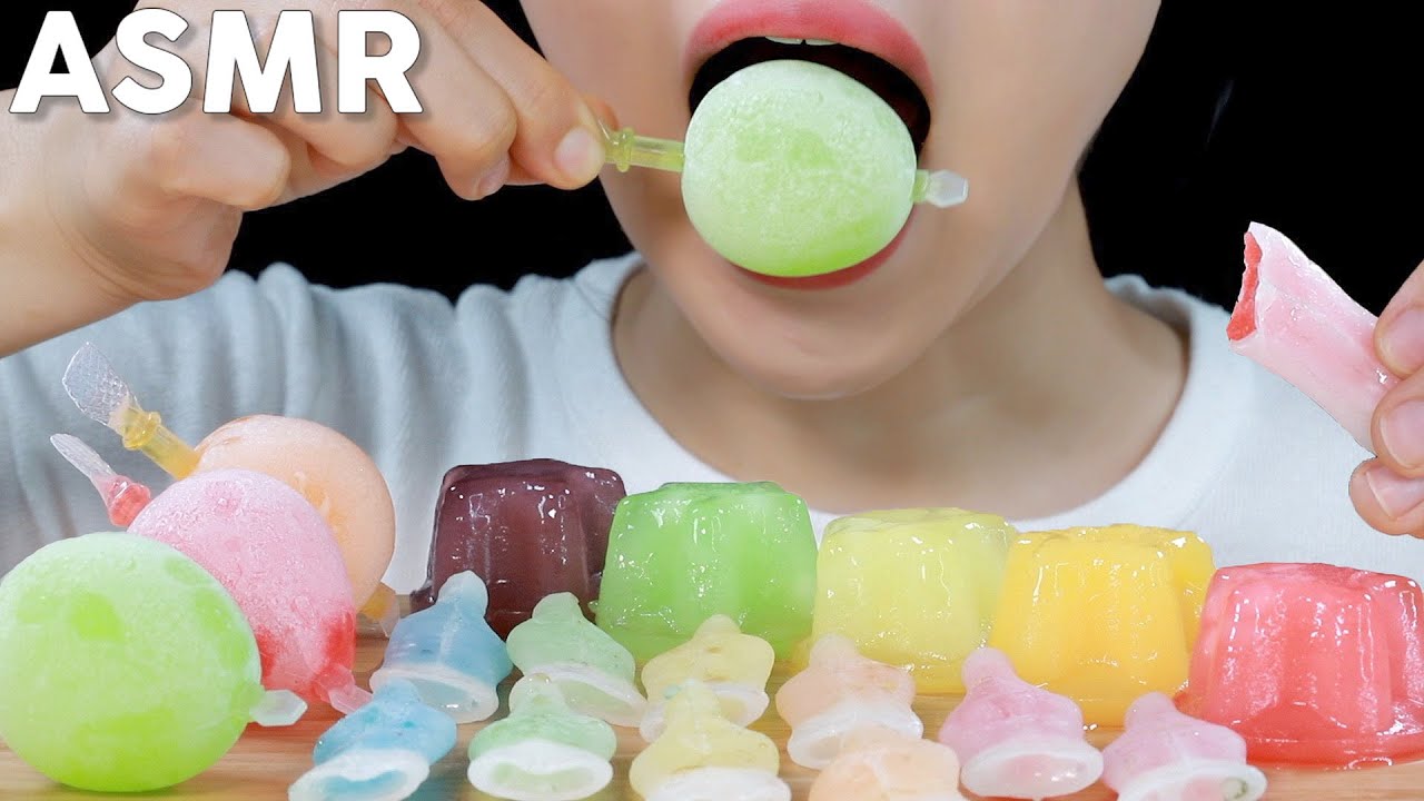 ASMR Frozen Wax Bottles and Jelly Eating Sounds | 얼린 닉클립, 틱톡젤리, 푸딩젤리 먹방 | MINEE EATS