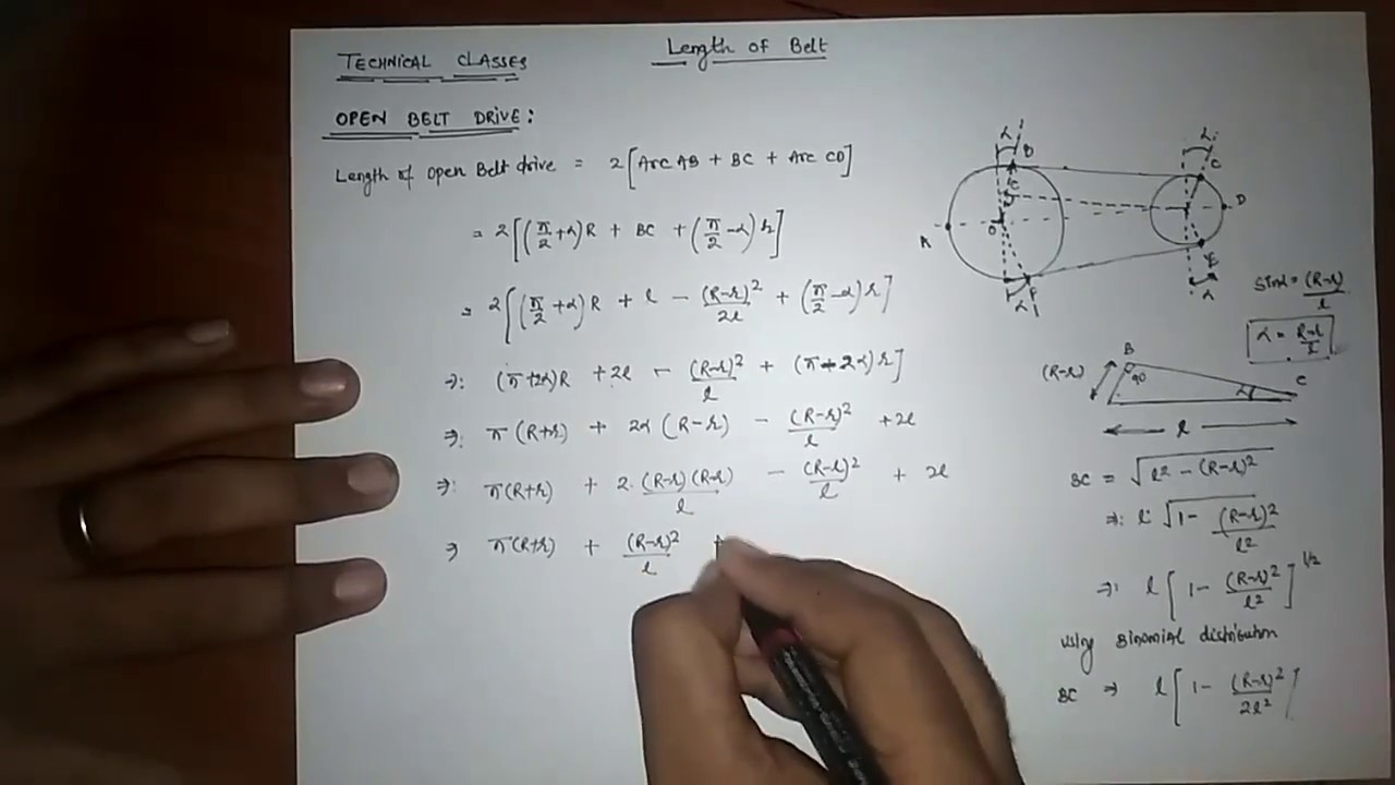Length of open belt drive