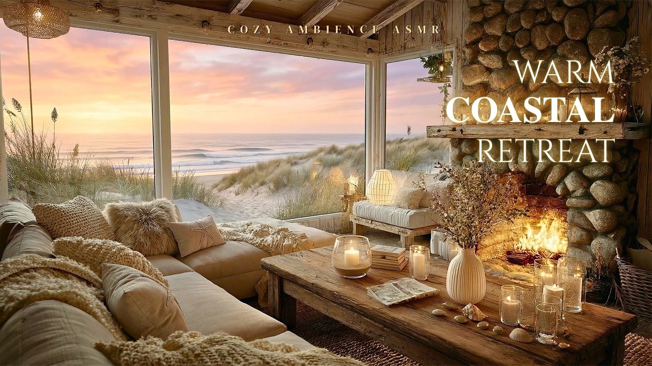 Warm Coastal Retreat 🔥🌊 Gentle Waves and Fireplace Ambience for Calm and Comfort