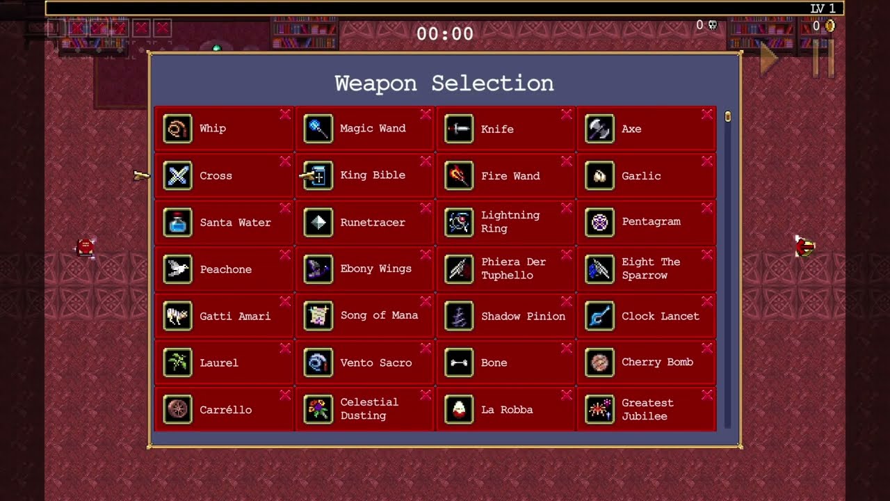 Vampire Survivors inverted Inlaid Library 0 weapons run (no commentary)
