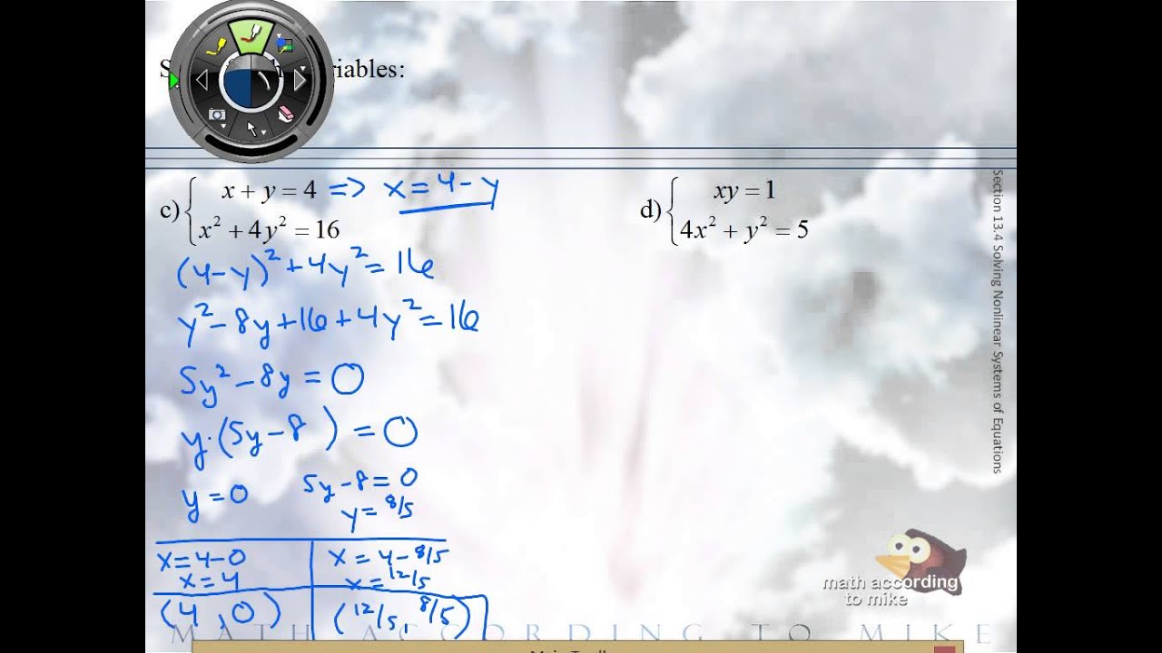 Solving Nonlinear Systems using the Substitution Method