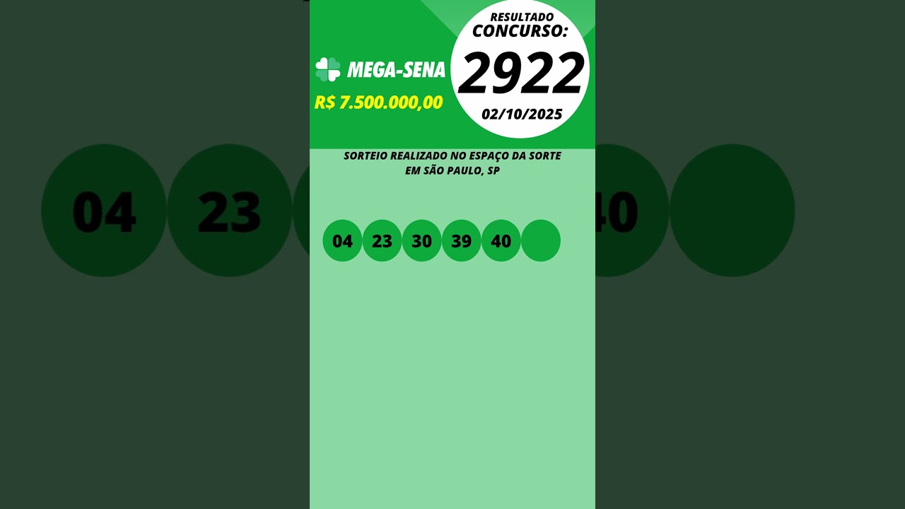 Mega Sena Resultado  Concurso 2922 02/10/2025
