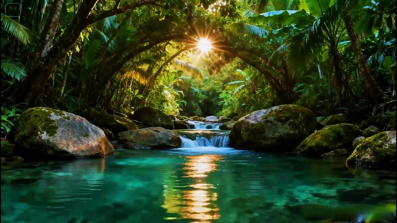 Peaceful Hidden Forest Ambience | Relaxing River Flowing Sounds | Gentle Birds Chirping Ambience