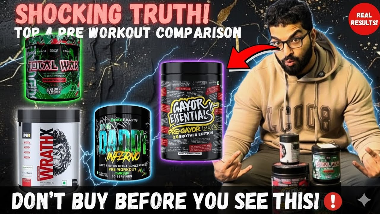 Top 4 pre workout comparison !!! Gayor essentials vs blackbeast vs total war vs wrathx 