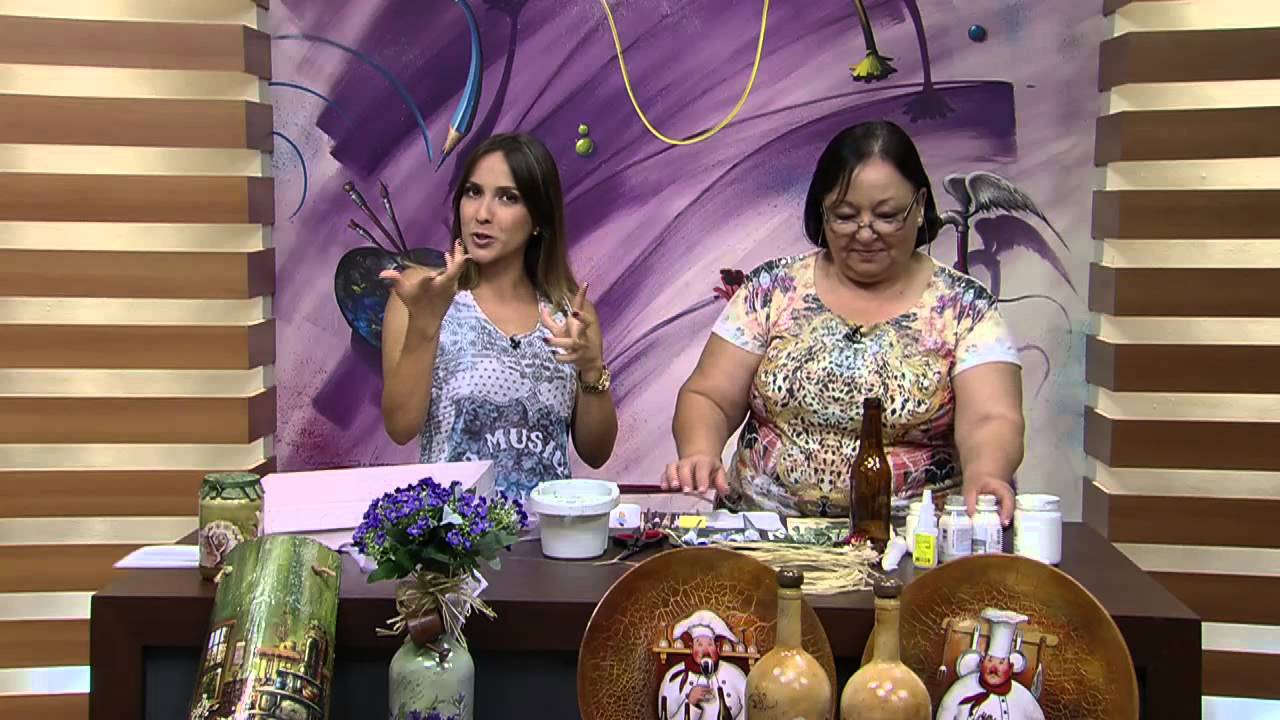 Mulher.com 09/01/2015 Rose Rodrigues - Garraf&atilde;o de vidro com decoupagem Parte 1/2
