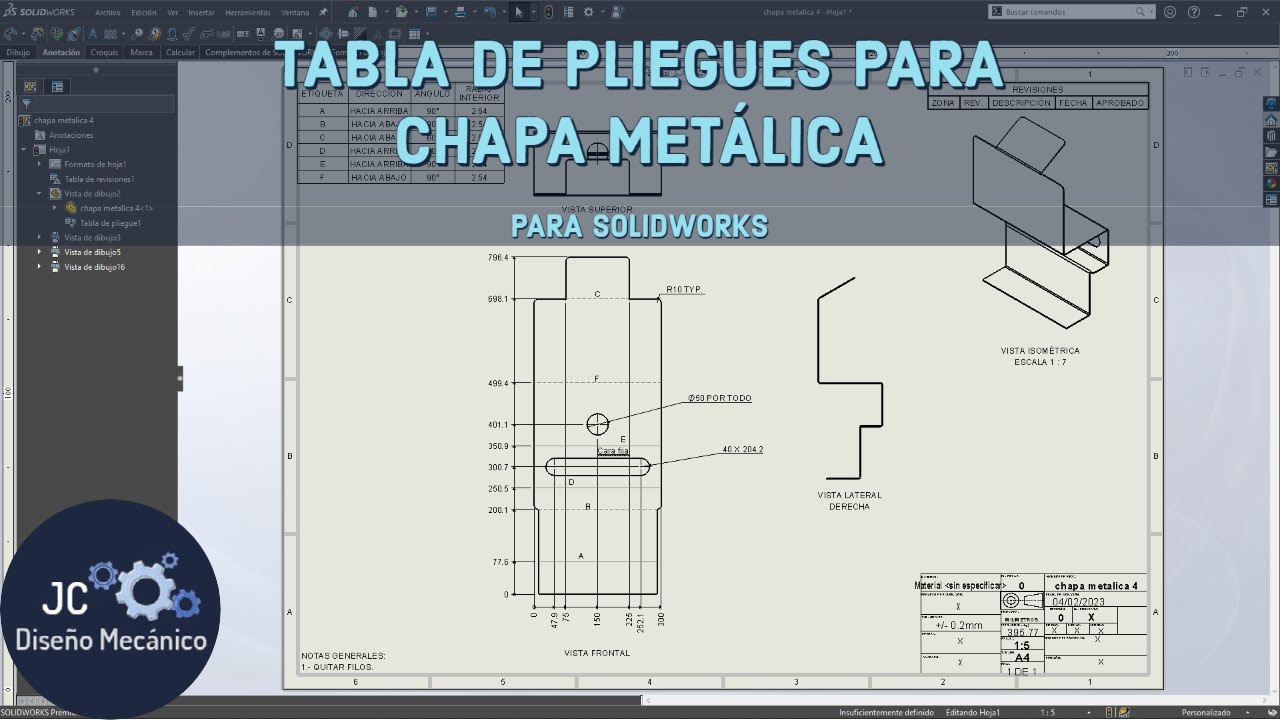 TABLA DE PLIEGUES PARA CHAPA METÁLICA EN #SOLIDWORKS