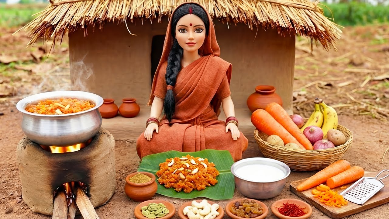 Miniature Doll Cooking ASMR | Happy Food Gajar ka Halwa 🥕🍯 | Peaceful Indian Village Life