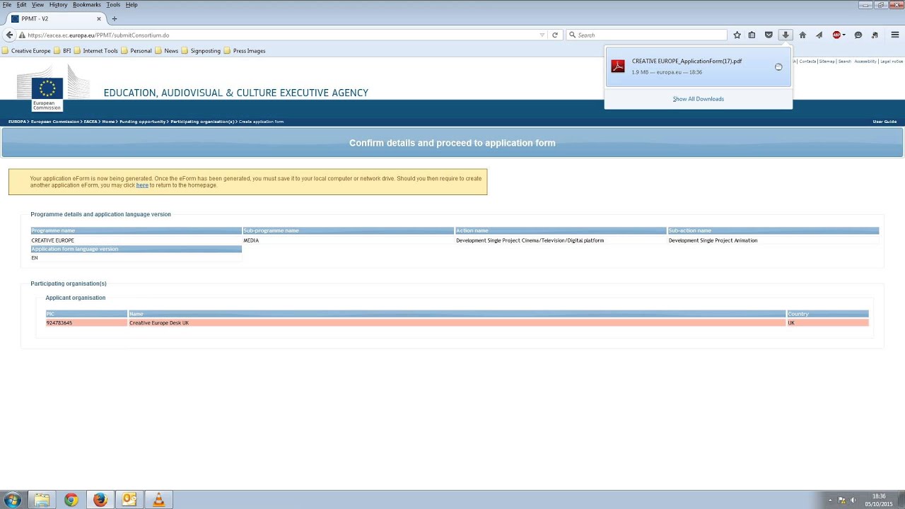 Step 3. Creative Europe - How to download and submit an e-Form