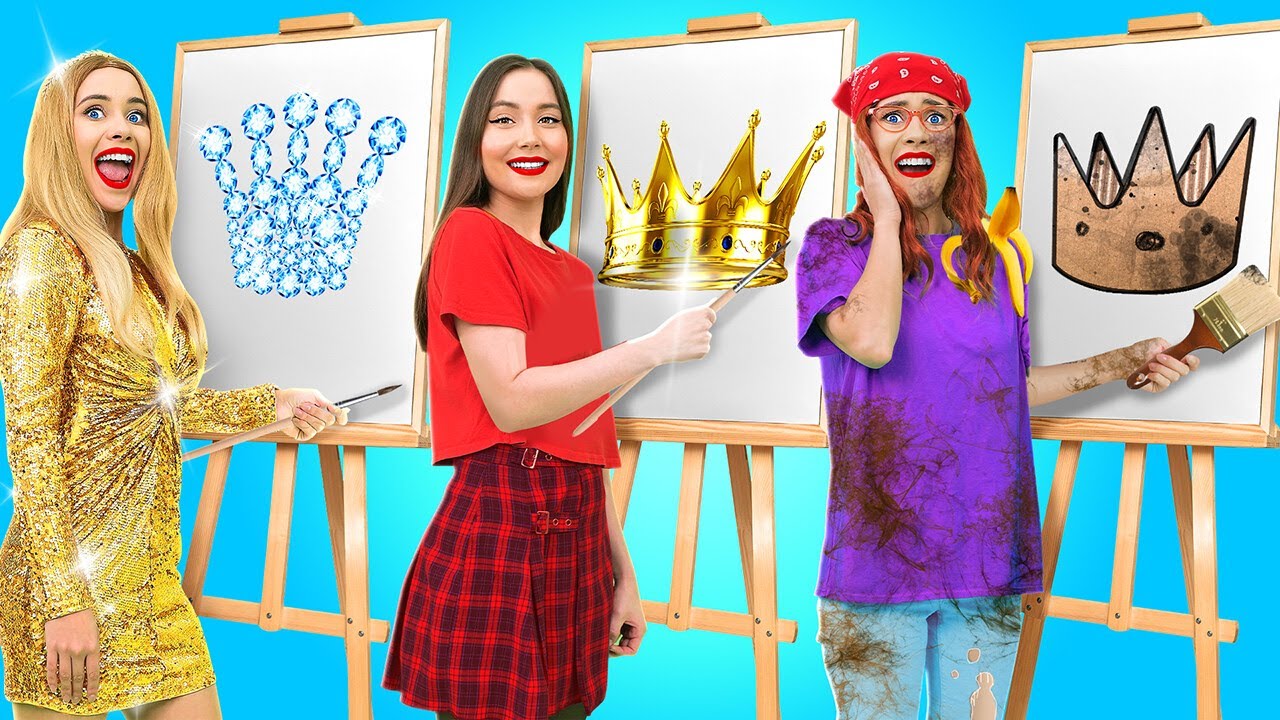 التحدي الفني للثري مقابل الفقير || حيل وأفكار للرسم