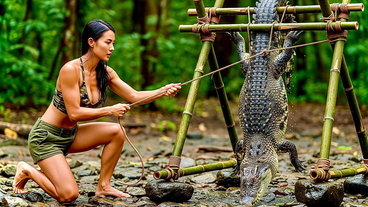 48 Hours Of Survival, The Young Girl Sets a Trap For Alligators. Survival Alone