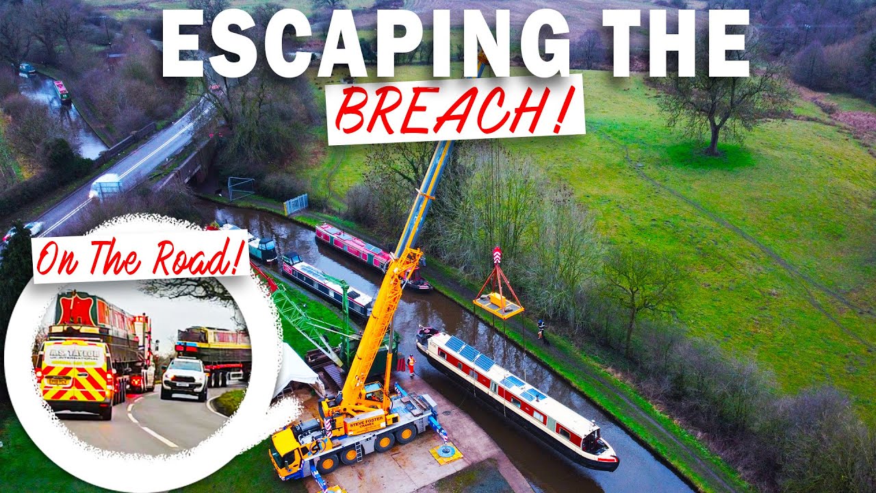 THE BIG LIFT! As We ESCAPE THE LLANGOLLEN CANAL BREACH! Transporting Our 70ft Narrowboats!