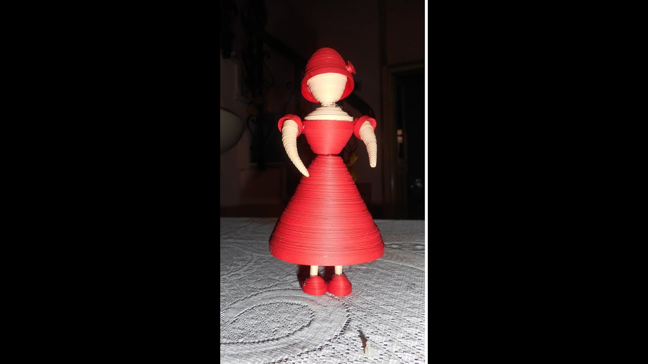 Quilling 3D doll in red dress