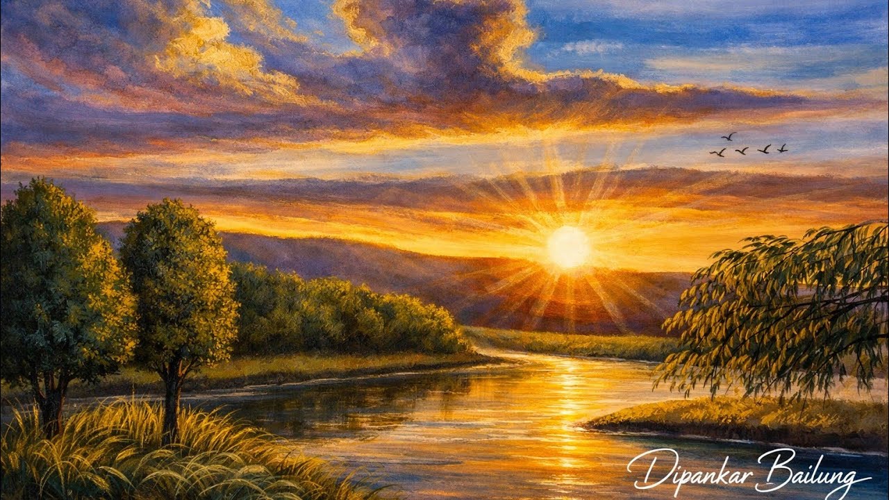 How to Draw a Realistic Sunset Landscape | Beautiful Acrylic Painting Step by Step