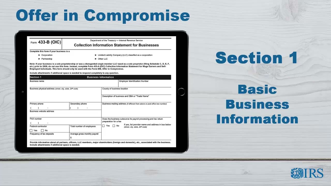 How to Complete Form 433-B (OIC) - Section 1 Basic Business Information