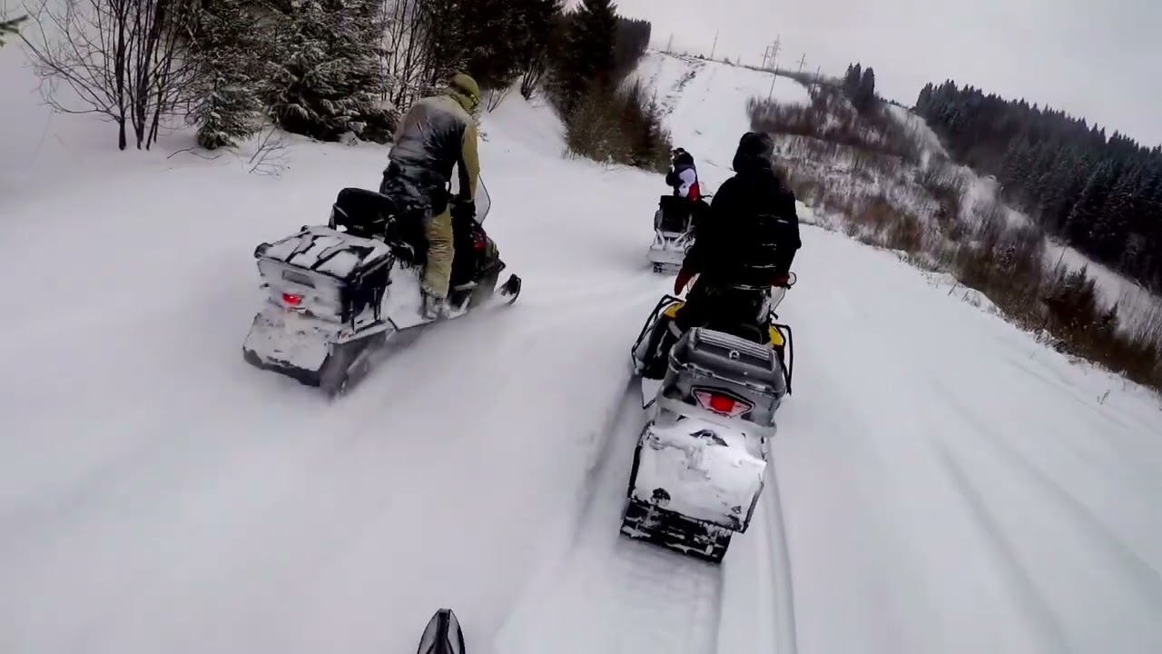 BRP Ski-Doo Freeride 800 R E-TEC прогулка с утилитарными снегоходами Skandic WT 550 и Stels Ставр