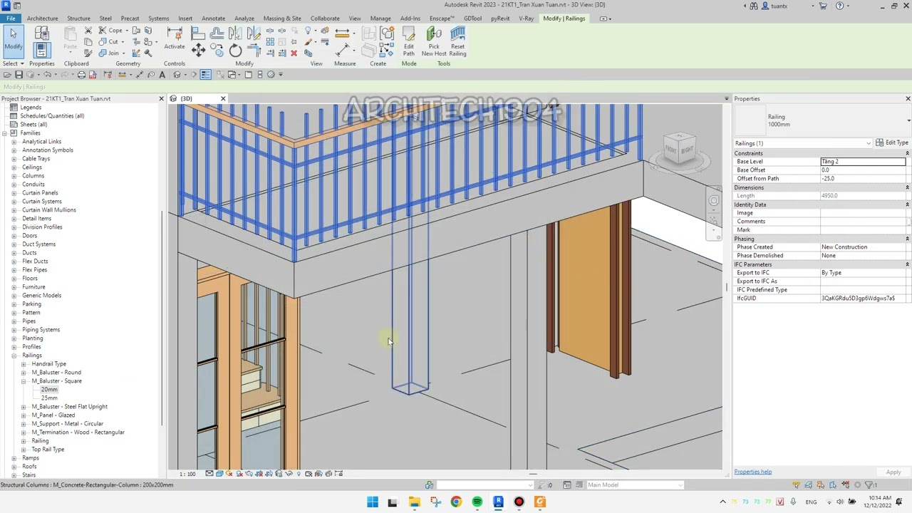 Revit 2023-Buổi 7.4-Các thông số điều chỉnh baluster cơ bản trong lan can