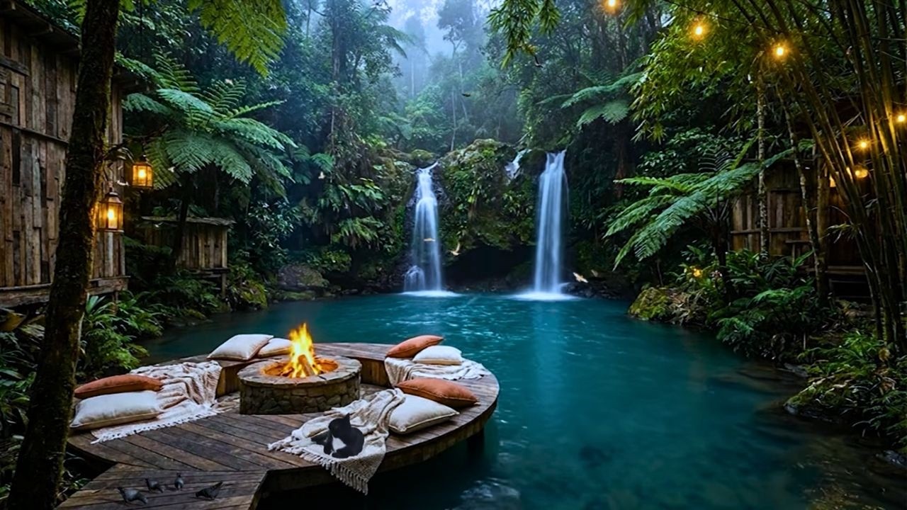 Hidden Garden Oasis – Tranquil Waterfall & Serene Luxury Pool in Nature