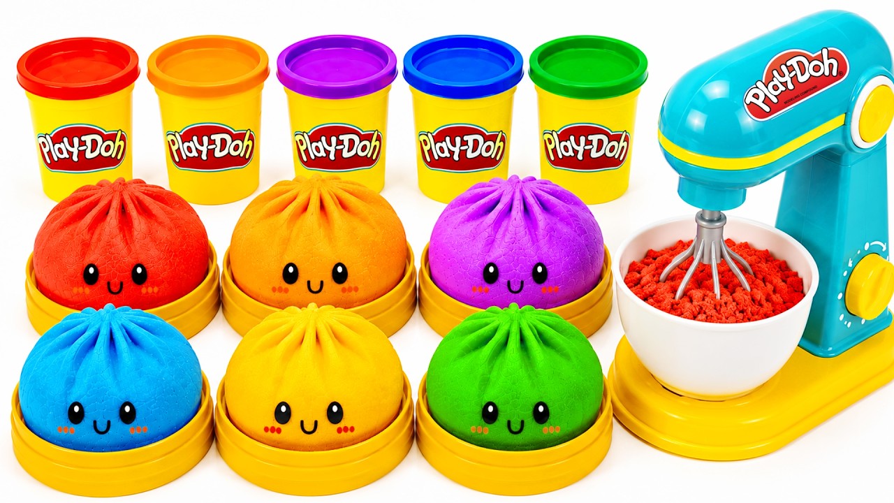 🌈How To Make Rainbow Dumpling Squishy Kinetic Sand & PlayDoh🥟Empanadilla Arco&iacute;ris de Arena Cin&eacute;tic