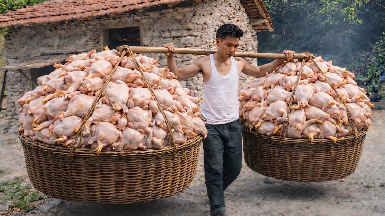 A Day in the Mountains and Forests: Trapping Wild Chickens – Making a Rice Pounding Mortar