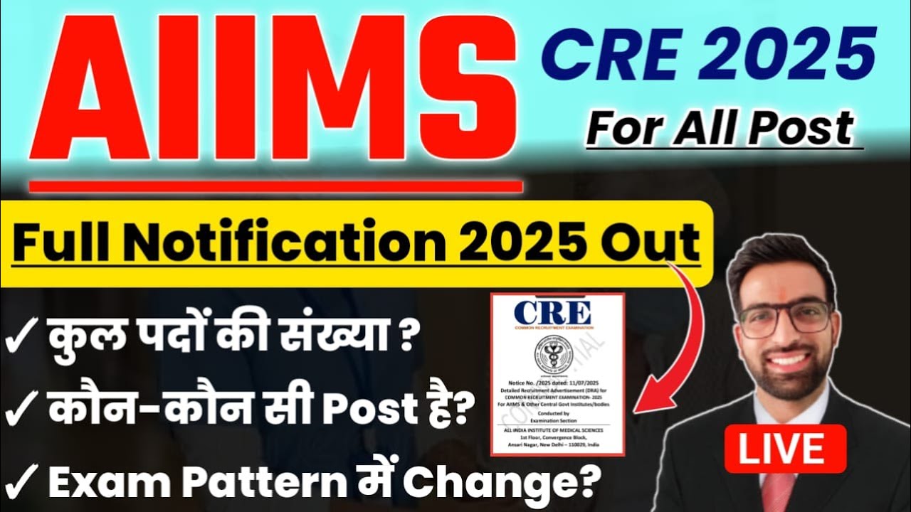 AIIMS CRE Notification 2025 | AIIMS CRE New Vacancy 2025 | CRE AIIMS Recruitment 2025 | Aiimscre2025