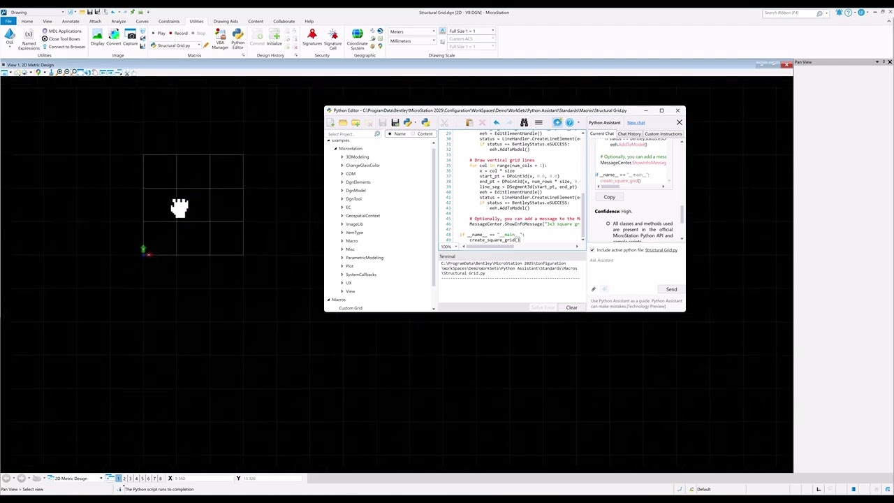 MicroStation 2025 Python Assistant: Creating a Structural Grid