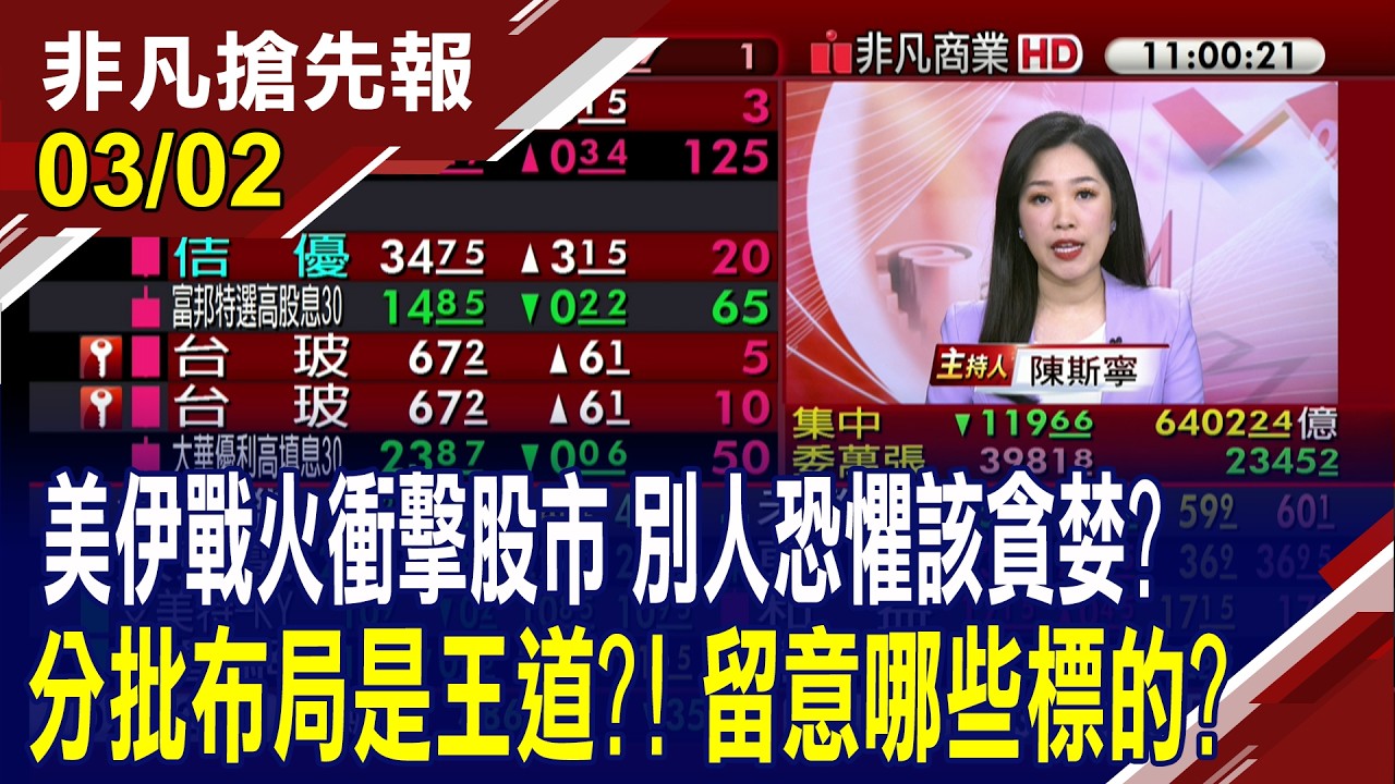 【美伊戰火衝擊股市 別人恐懼該貪婪? 分批布局是王道?! 留意哪些標的?】20260302(陳斯寧×黃清照) @ustvhotstock