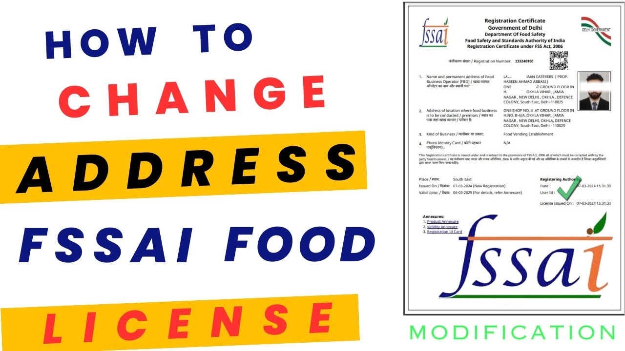 How To Change Address In FSSAI FOOD License | Modification In FSSAI Food License Or Registration