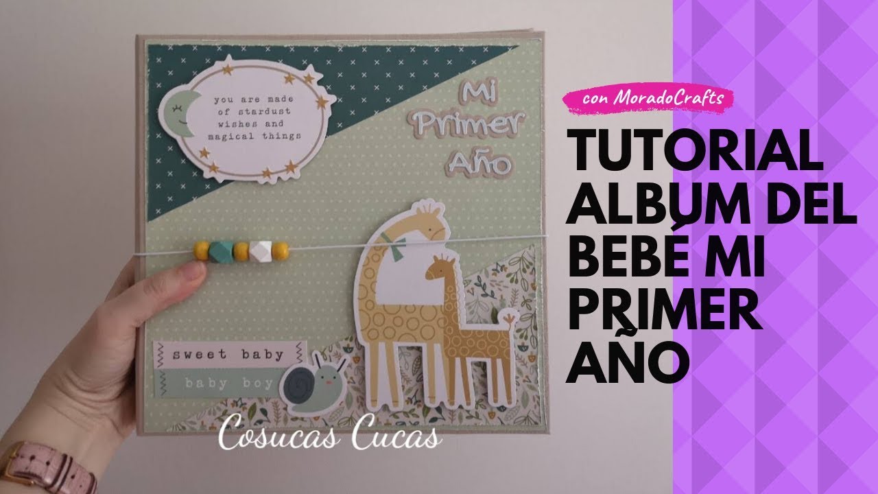 TUTORIAL álbum bebé mi primer año  scrapbooking .Como encuadernar con tela.