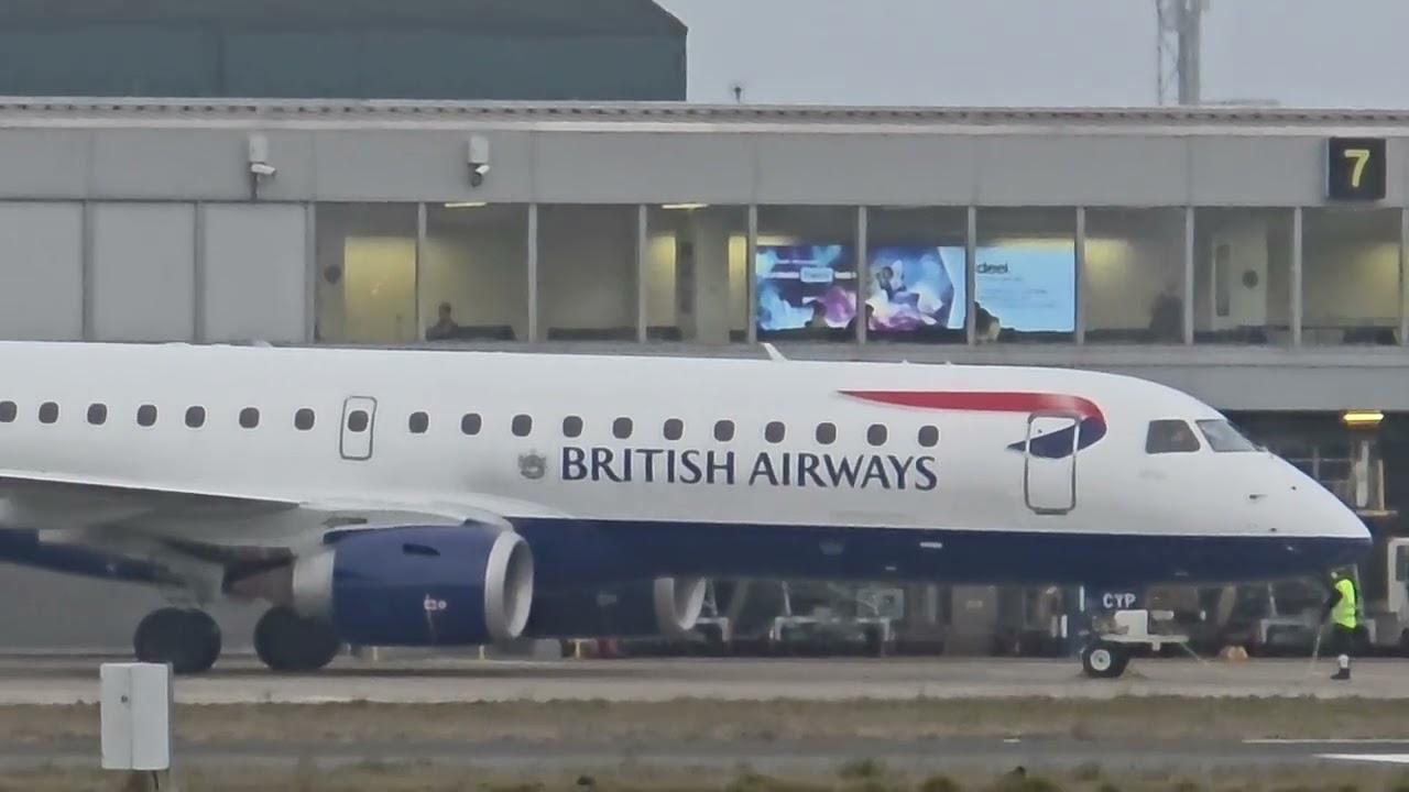 British Airways Embraer E190 Noisy Engine startup & Departure at London City Airport