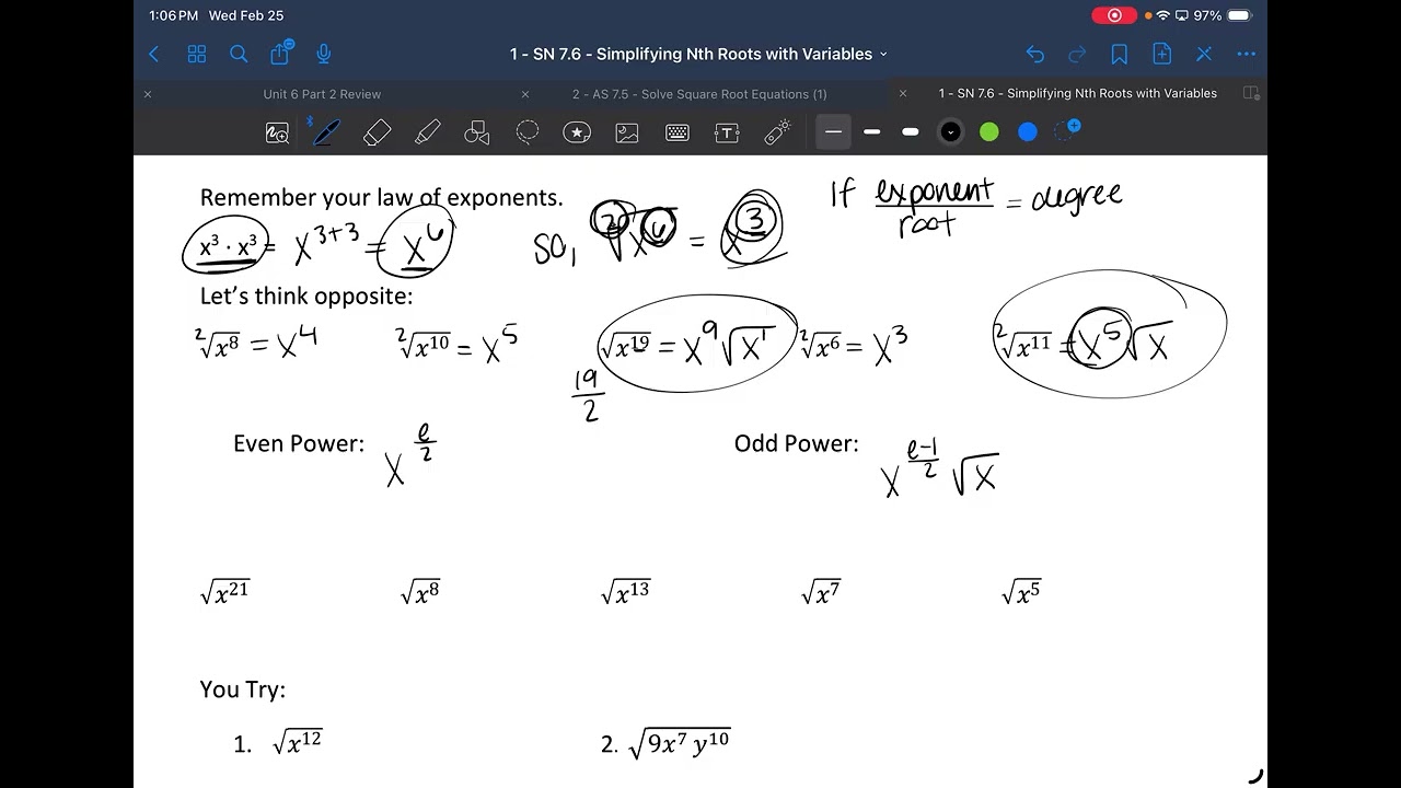 Lesson 7.6 Simplifying Nth Roots with Variables
