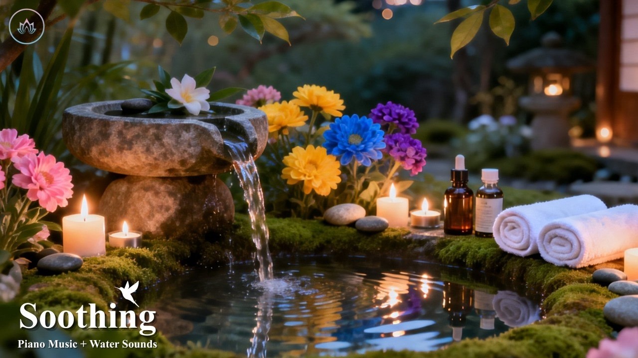 Relaxing Spa Piano & Water Sounds 🌿 Calm Mind + Body, Relieve Anxiety, Sleep