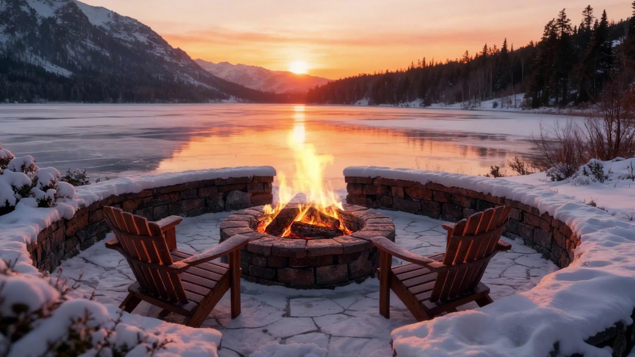 Live Snowy Café Jazz  Cozy Fireplace & Snow Outside