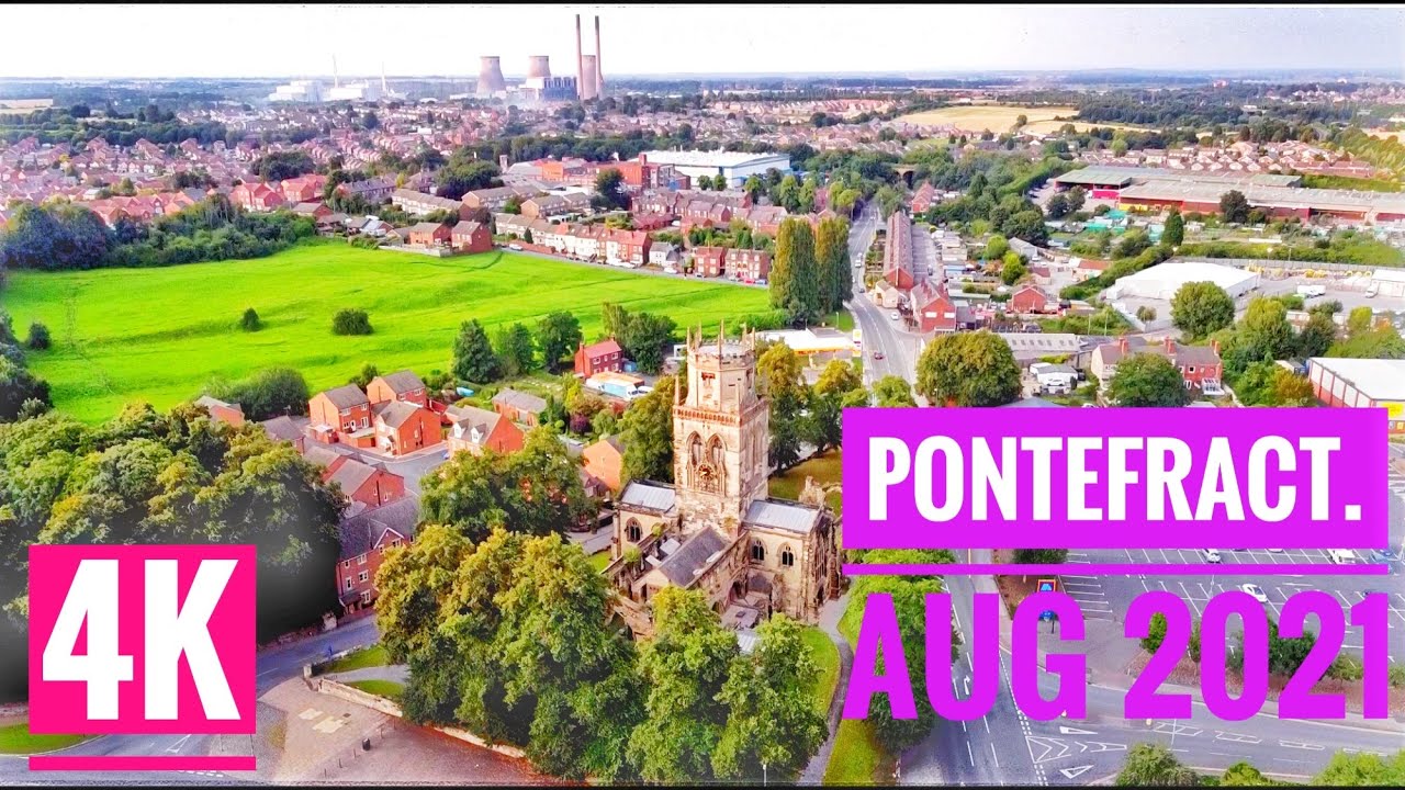 Pontefract Racecourse, The Castle Grounds and the Town Centre, 4K Drone footage.  August 2021