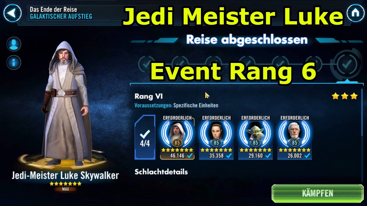 Jedi Meister Luke Skywalker Event Rang 6 - SWGoH Deutsch