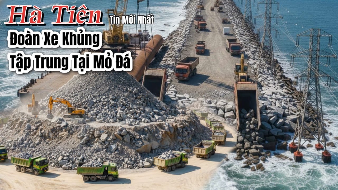 Đường Vượt Biển HÀ TIÊN-Cận Cảnh Hàng Trăm Xe Ben Tập Chung Nơi Lấy Đá QUÁ KHỦNG