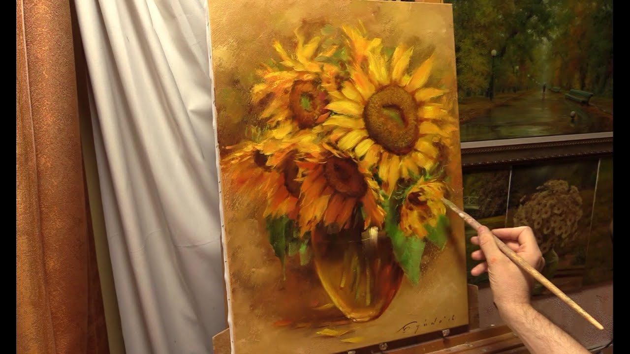 Янтарные подсолнухи. Amber sunflowers. Alla Prima. Process of creating oil painting from Oleg Buiko.