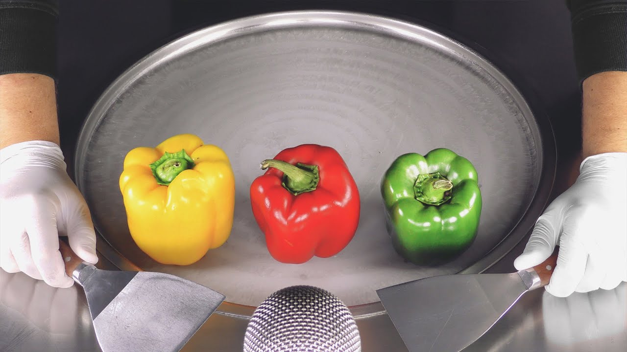 ASMR - Pepper Ice Cream Rolls | how to make Ice Cream out of Peppers - satisfying fast ASMR Sounds