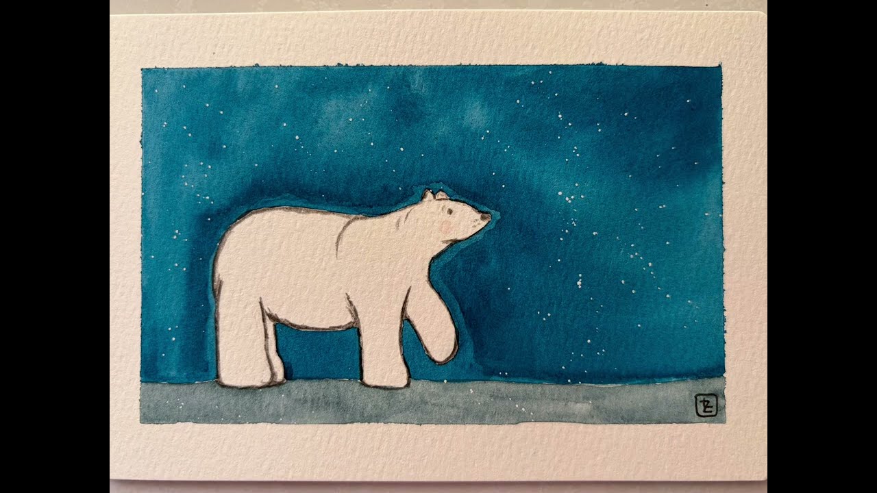 Simple watercolour painting - polar bear 🐻‍❄️ #watercolorpainting #watercolour #simple