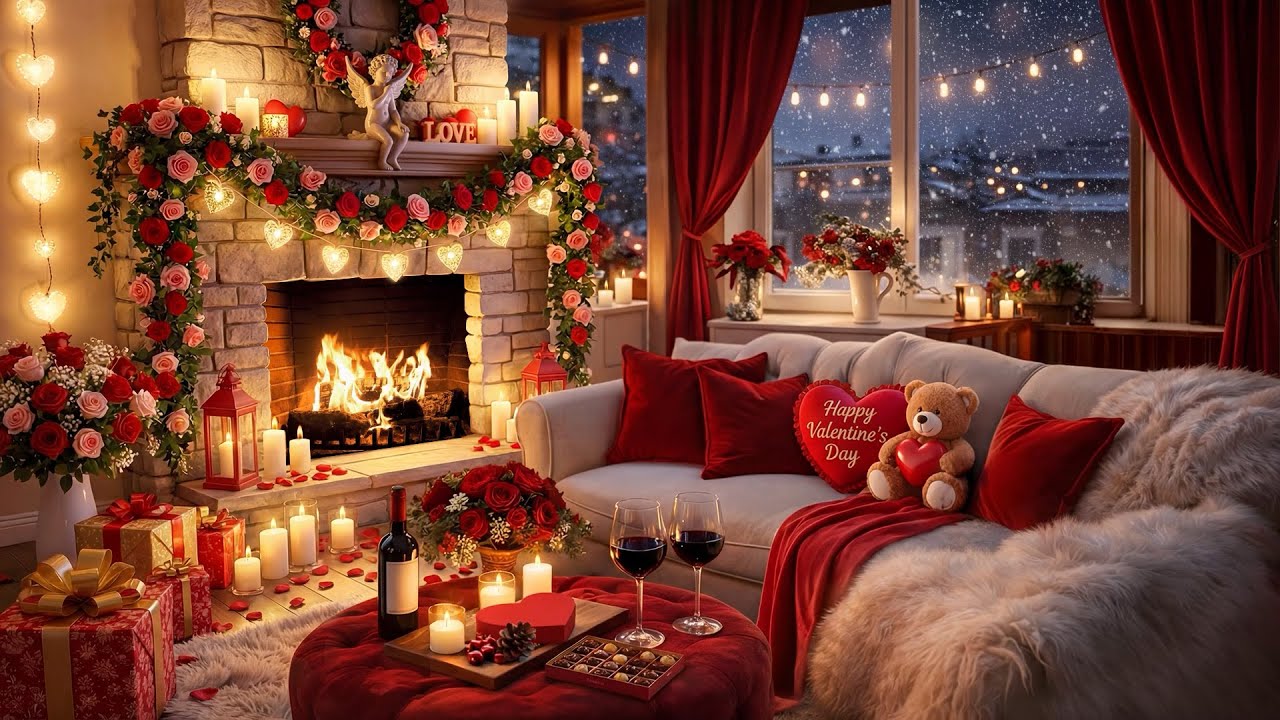 Расслабляющая валентиновская джазовая музыка | Уютный камин ко Дню Валентина 🌹💝