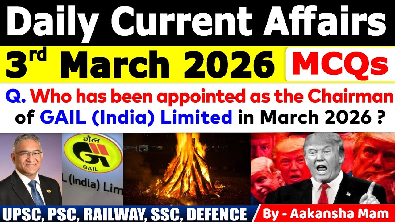 3rd March 2026 Current Affairs 🔥 | Daily MCQs | Today’s Most Important MCQs #currentaffairs