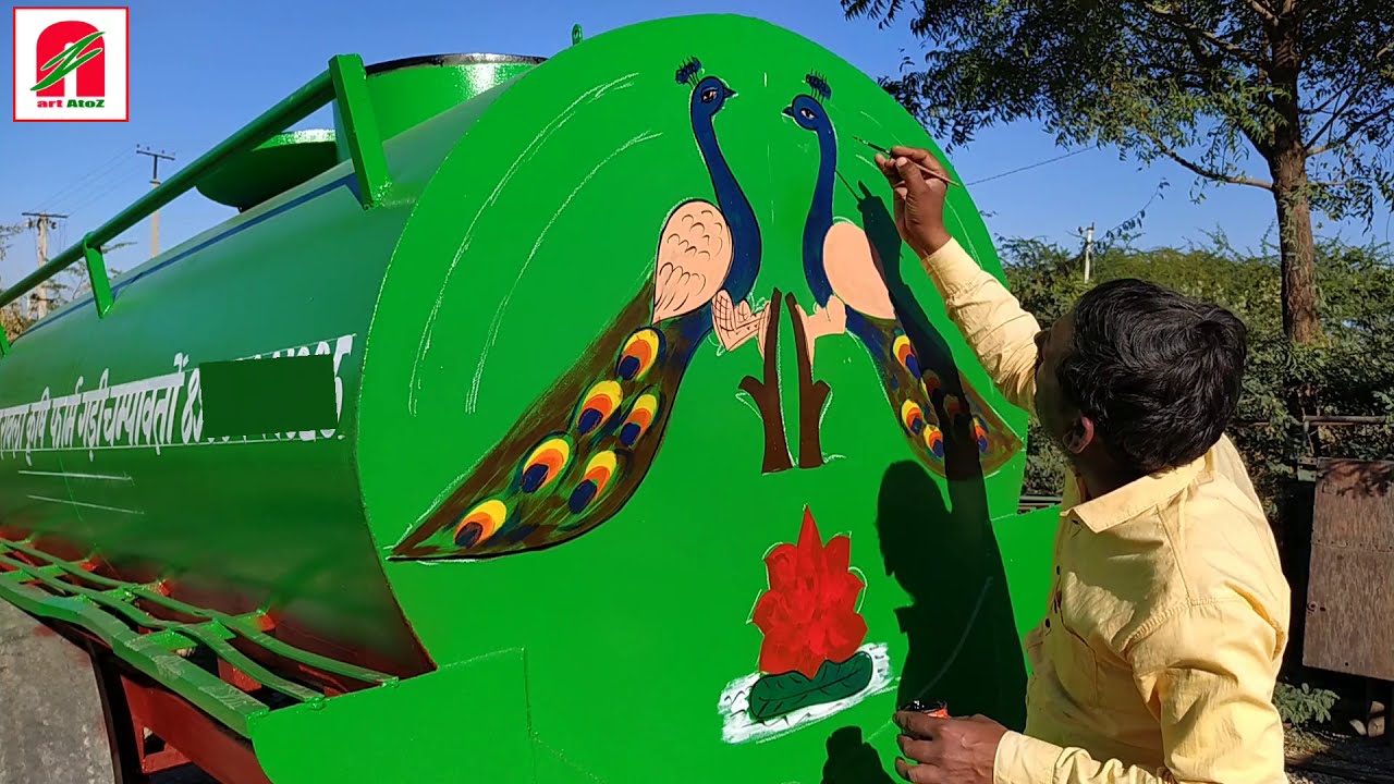 Water Tanker Front Side / Painting Art / Peacock Painting / New Marwar trolley works /Birbal Painter