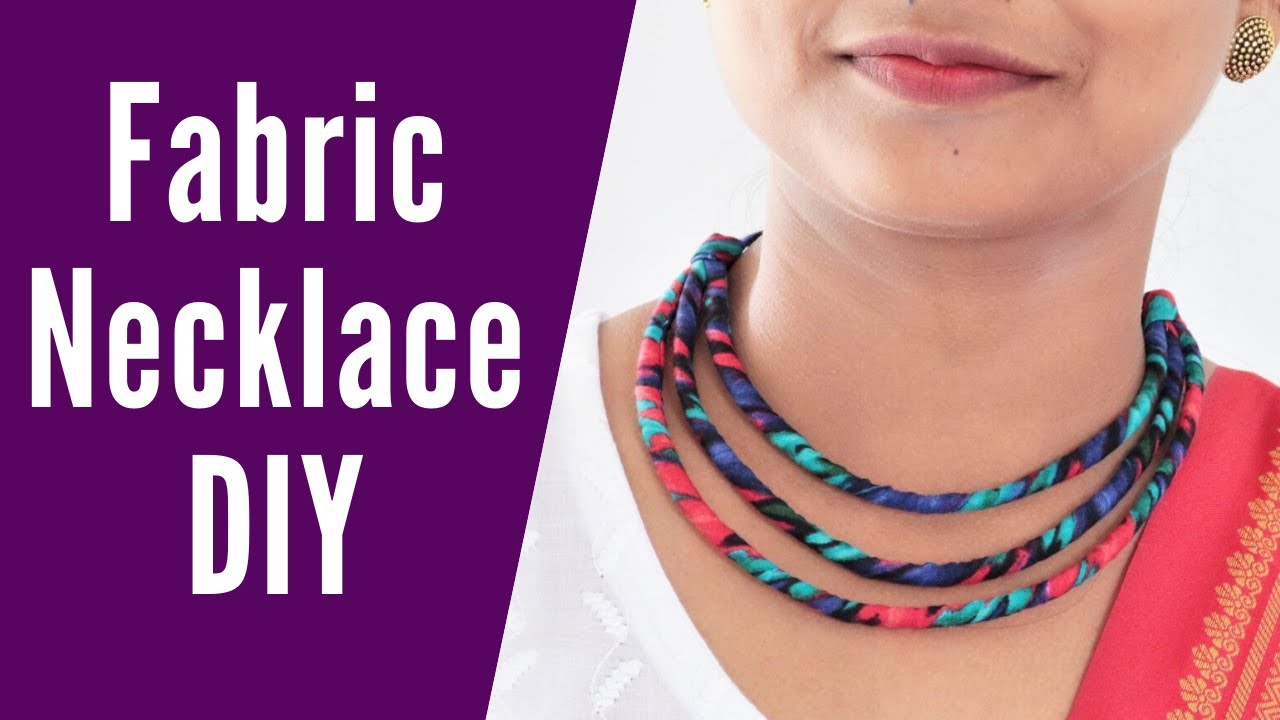Make Fabric necklace at home | Bib Necklace tutorial | How to make Mala necklace, Fabric Jewellery