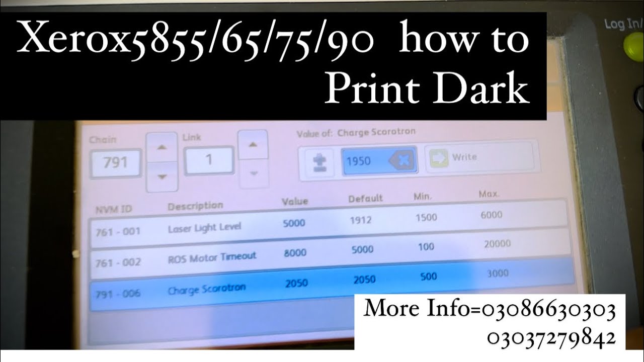 Xerox5755/5855/65/75/90 Print Light And Dark Value Setting