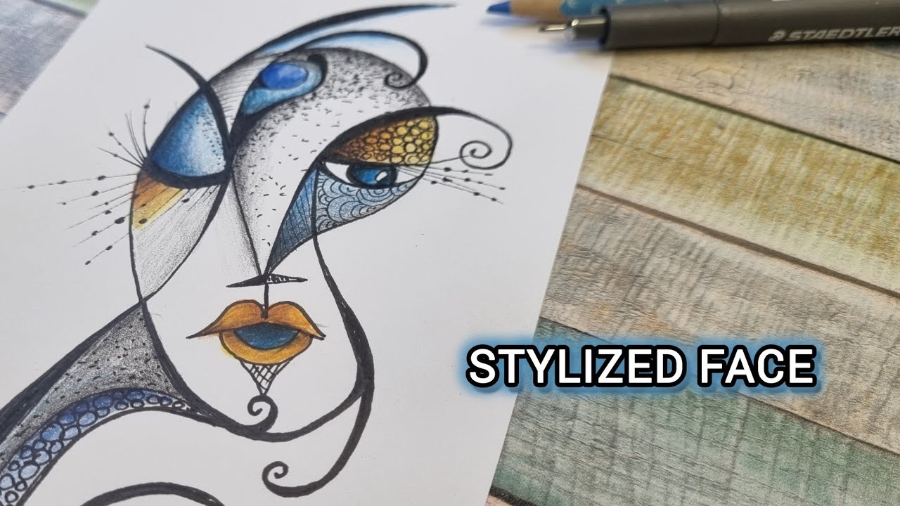 Stylized Abstract Face Drawing | Colored Pencil Art