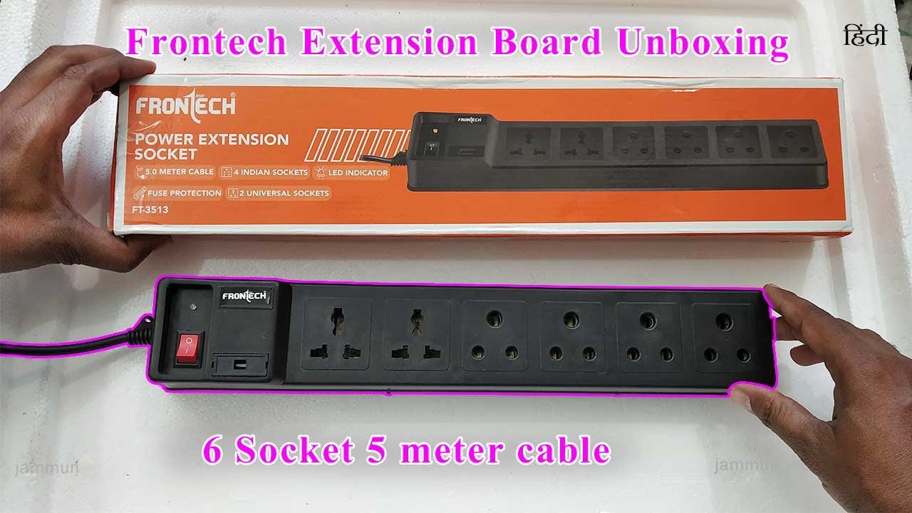 FRONTECH Extension Cord 6 socket 5 meter long cable Unboxing |Hindi