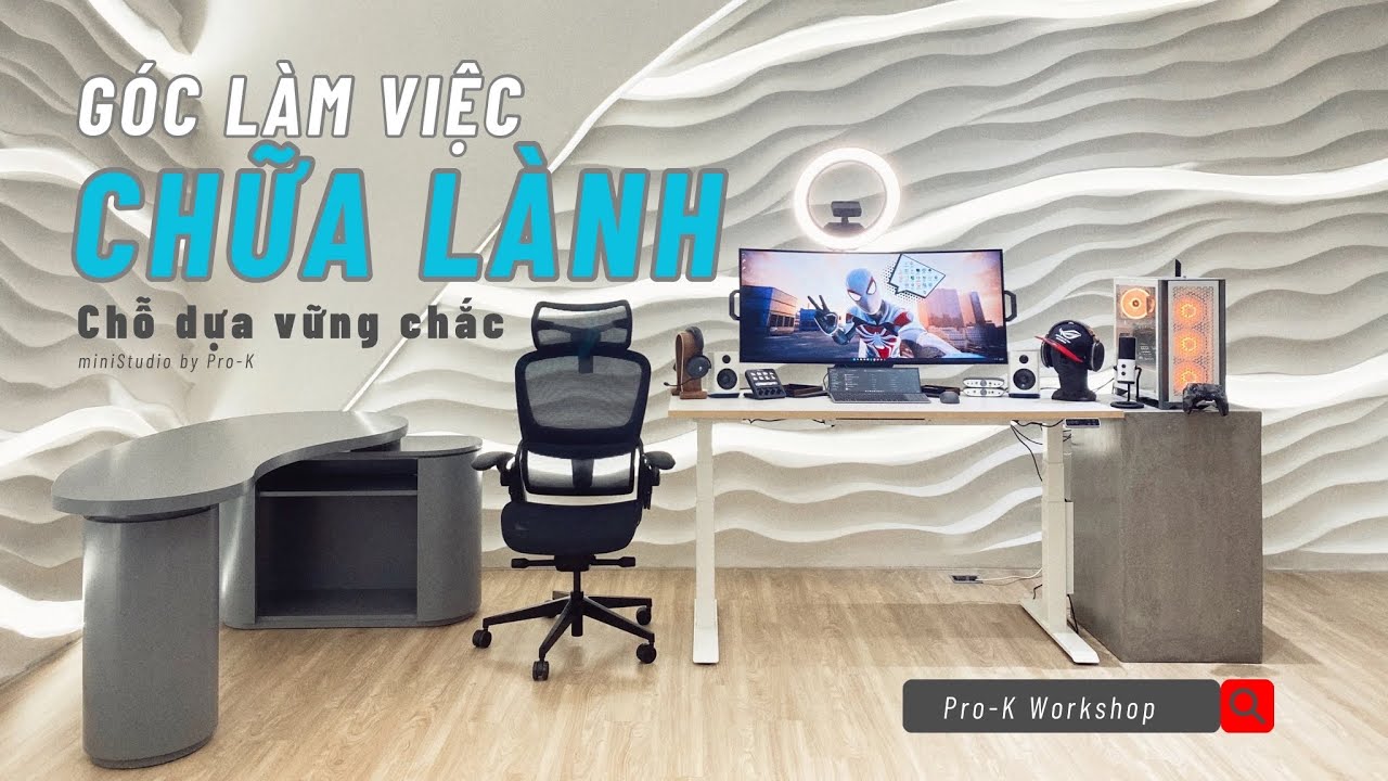 Setup Góc làm việc thư giãn chữa lành với Epione | Bàn nâng hạ | ghế công thái học