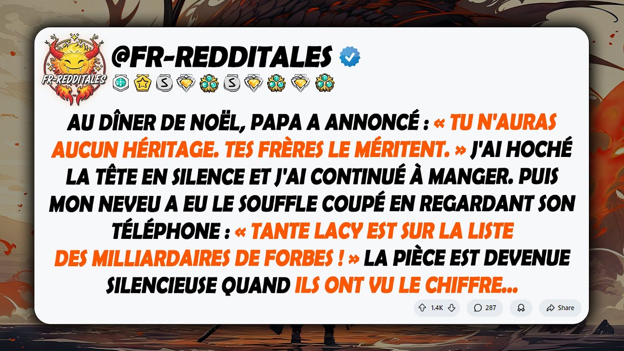Au dîner de Noël, Papa a dit : « Tu n'auras pas d'héritage ». Puis il a vu la liste de Forbes...