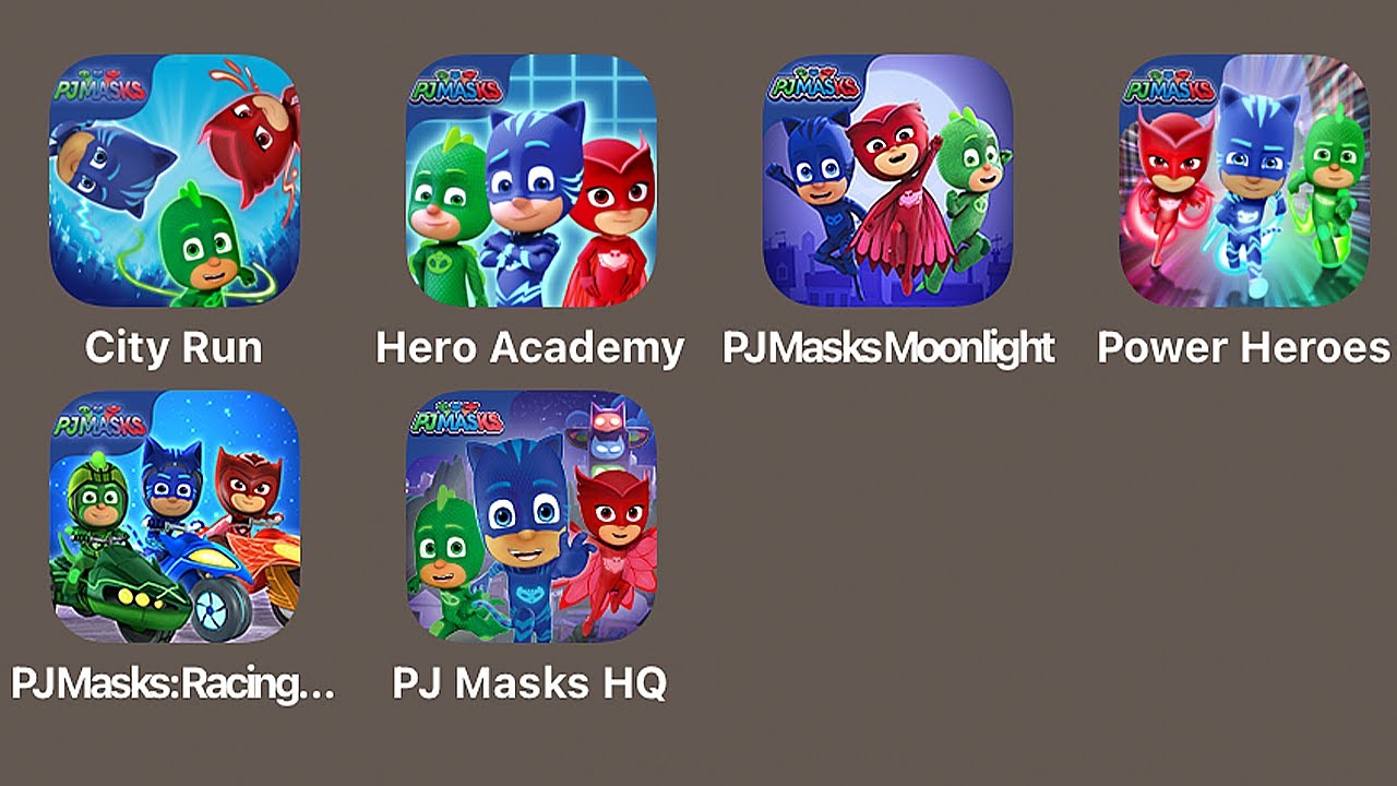 1 PJ Masks City Run, 2 PJ Masks Power Heroes, 3 PJ Masks Hero Academy, 4 HQ, 5 Racing Heroes, 6 M...